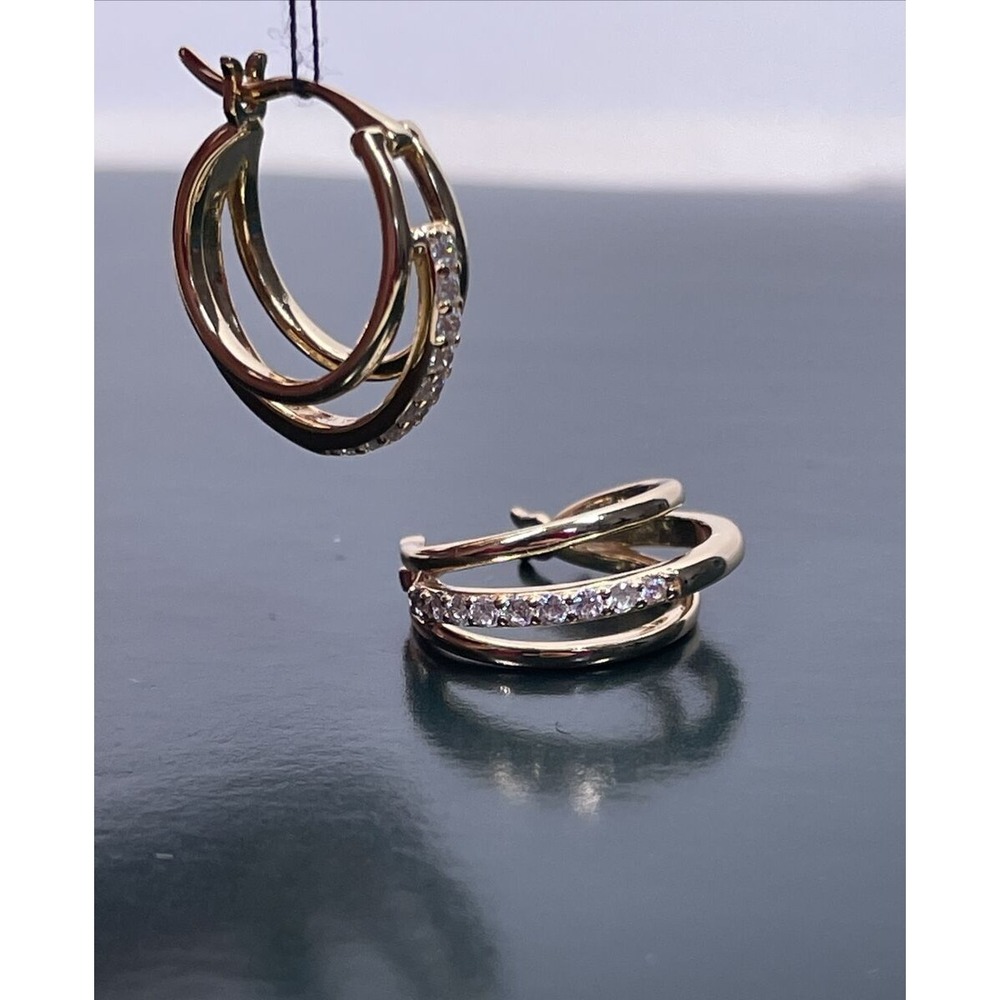 Shashi Trois Pave Triple Illusion Hoop 925 Sterling Gold-Plate CZ Hinge Earrings